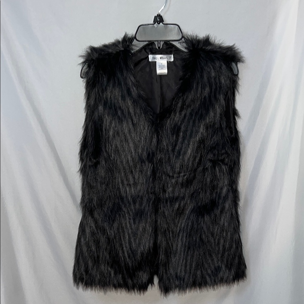Say What Faux Fur Black Vest Size Small